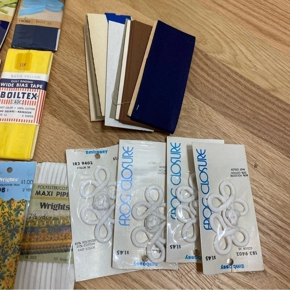 Vintage Sewing Trim Lot Wrights Foldover Trim Boiltex Rick Rack Satin Binding